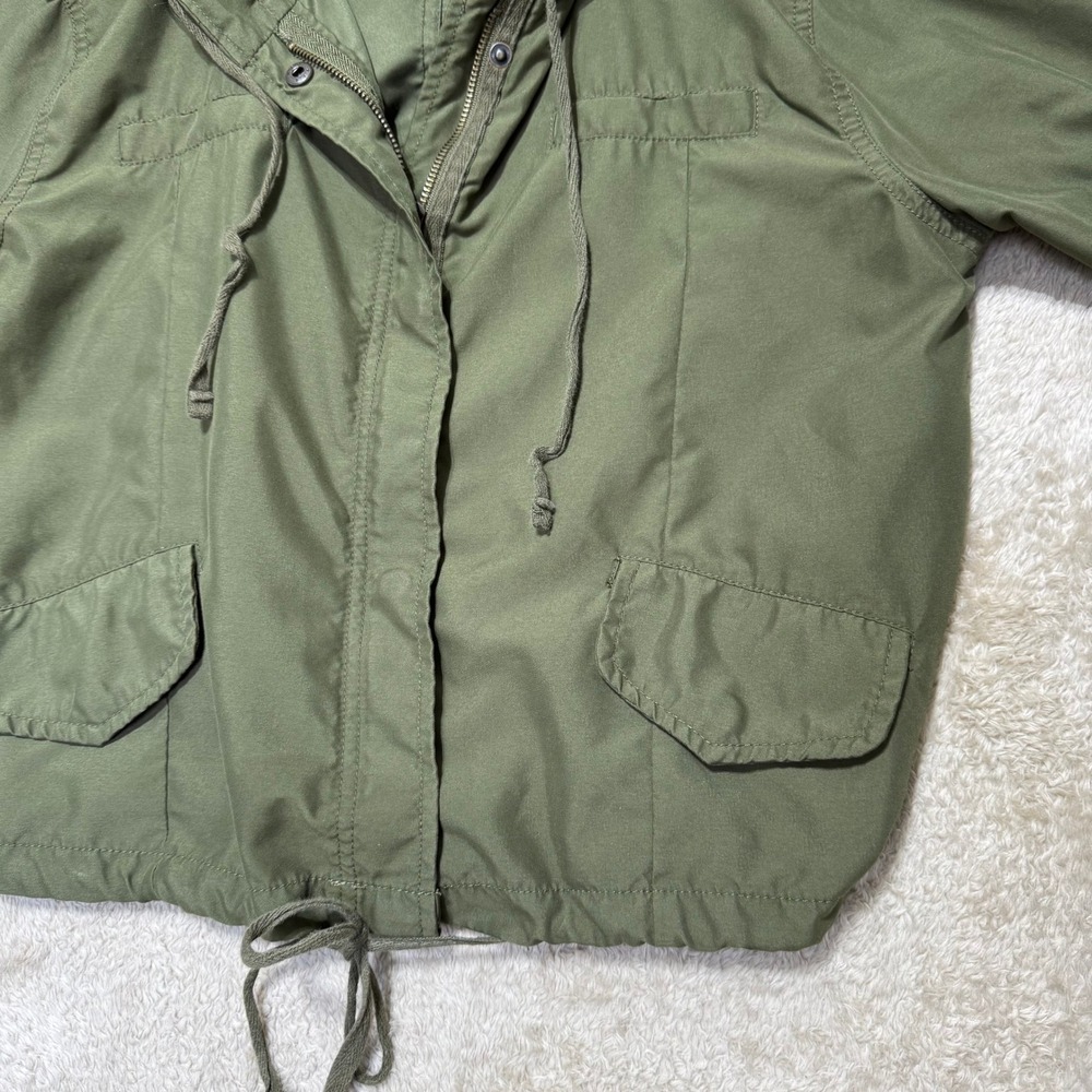 Forever 21 Utility Jacket Womens XS Olive Green Hooded Roll Tab Military Coat - Picture 6 of 13